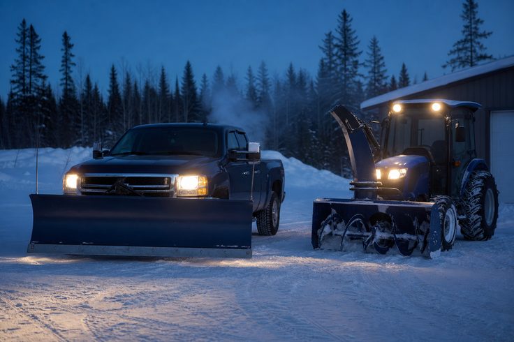 Snow clearing equipment lined up before a storm in Thunder Bay